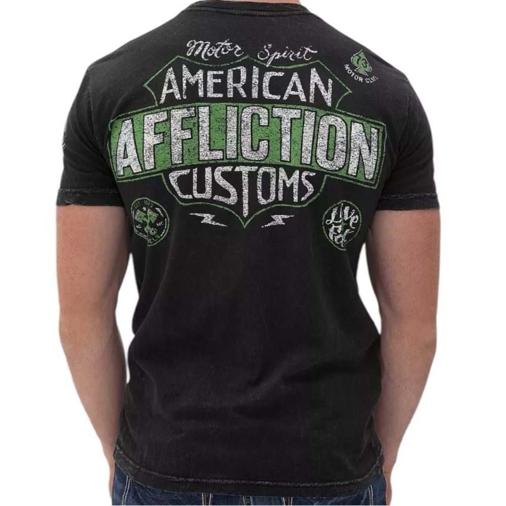 Affliction T-Shirt men's L Graphic Distressed American Customs Garage Lava Wash - Picture 2 of 7